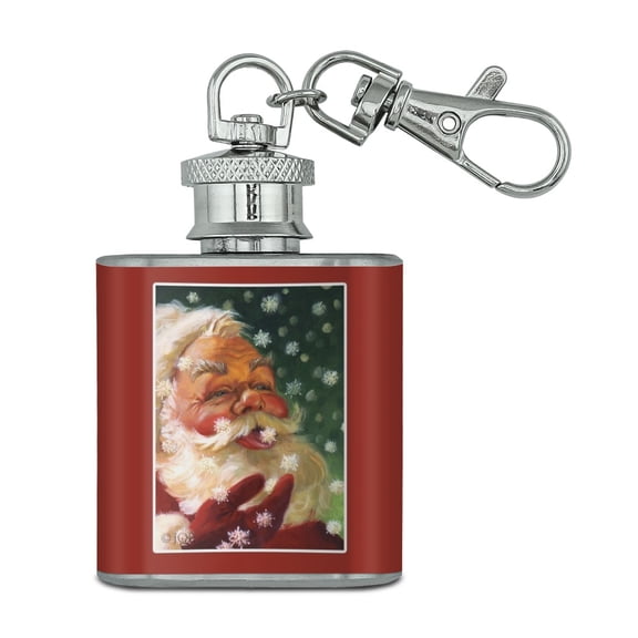 Christmas Holiday Santa Claus Tasting Snowflakes Stainless Steel 1oz Mini Flask Key Chain