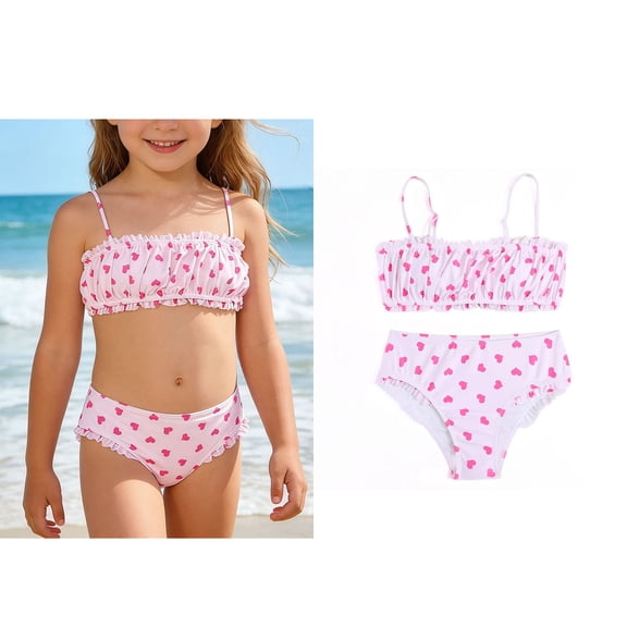 Two-Piece Girls Swimsuits Bikini Beach Heart Print Bathing Suit Girls Summer Swimsuit Girls 3-5 Years