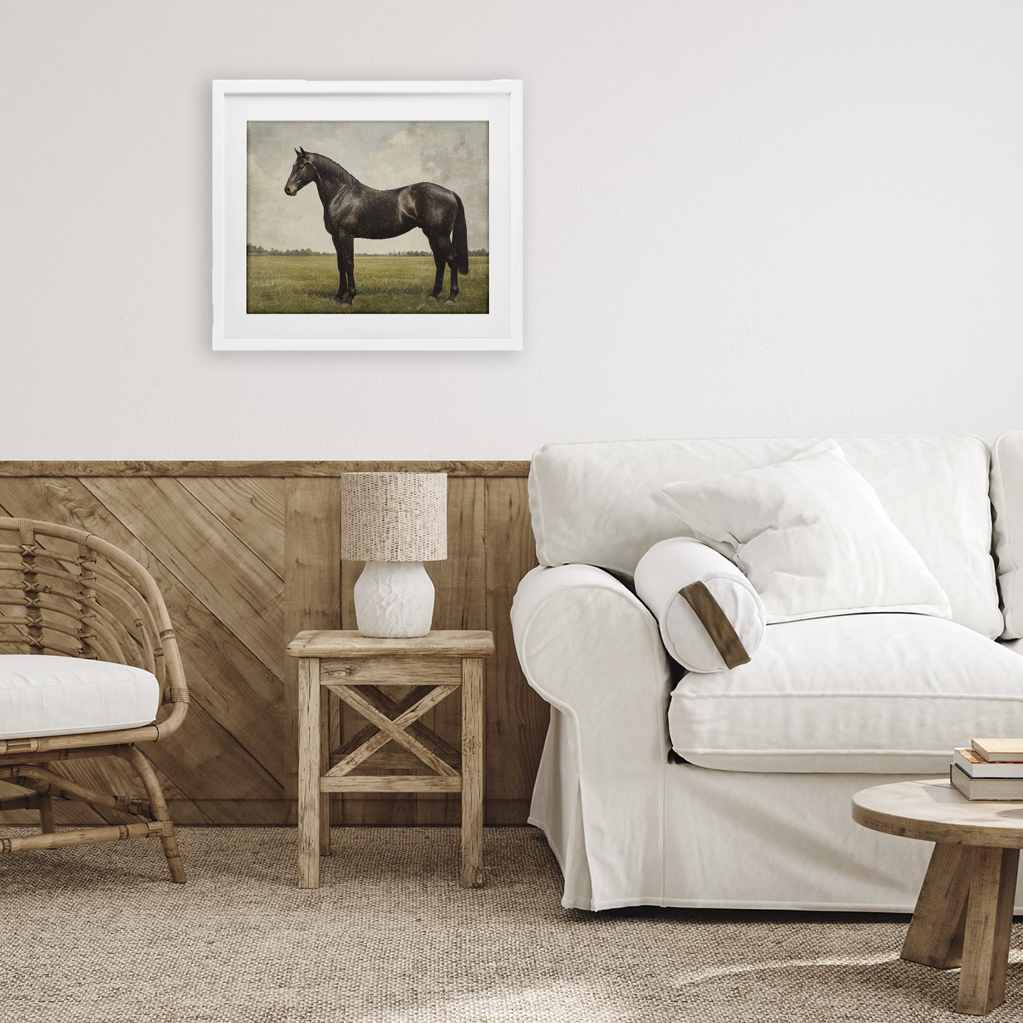 Stupell Industries Espresso Horse in Pastoral Field White Framed Print Under Glass, design by Petal Prints Design