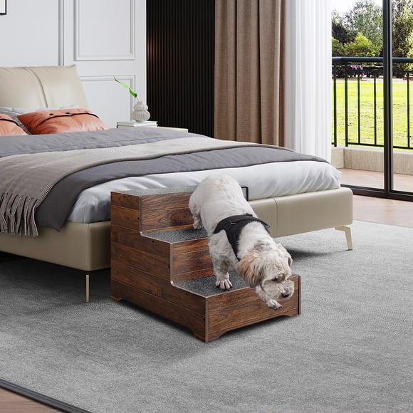 Dog Stairs Furniture, Wooden Pet Steps for Medium Large Dogs and Cats, Non-Slip Pet Ladder for Elderly Injured Pets to Reach Couch Bed Windows