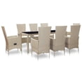 thumbnail image 1 of vidaXL 9 Piece Outdoor Dining Set with Cushions Poly Rattan Beige, 1 of 5