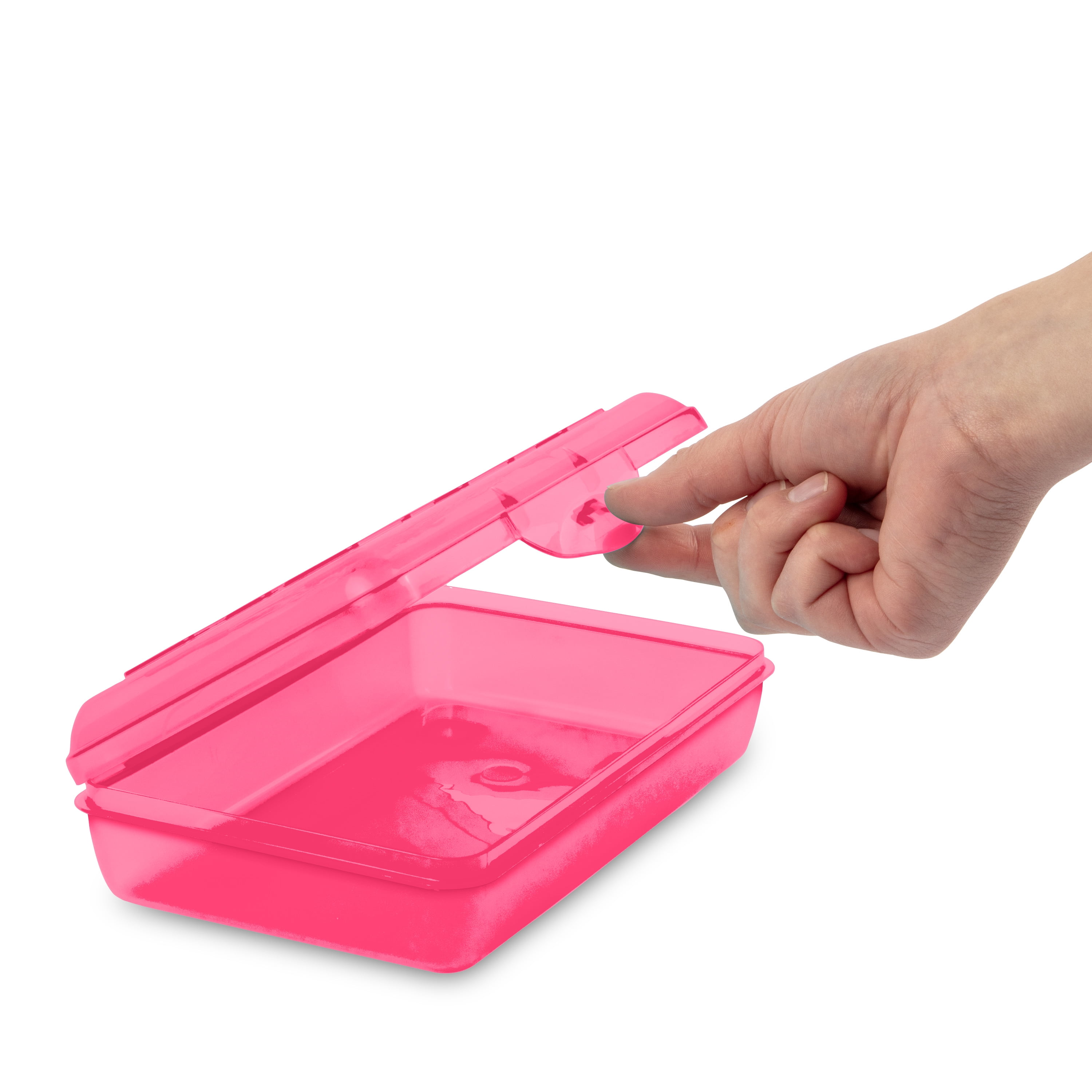 Sterilite Small Pencil Box, Plastic Case with Hinged Lid and Snap Latch, Portable Storage for Back to School Supplies, Neon Pink