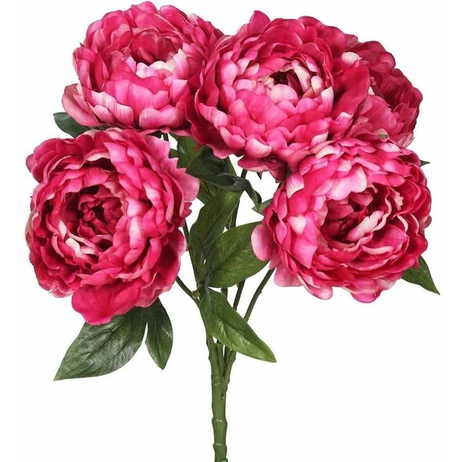 Vickerman 20" Artificial Hot Pink Peony Bunch Featuring 5 Blossoms