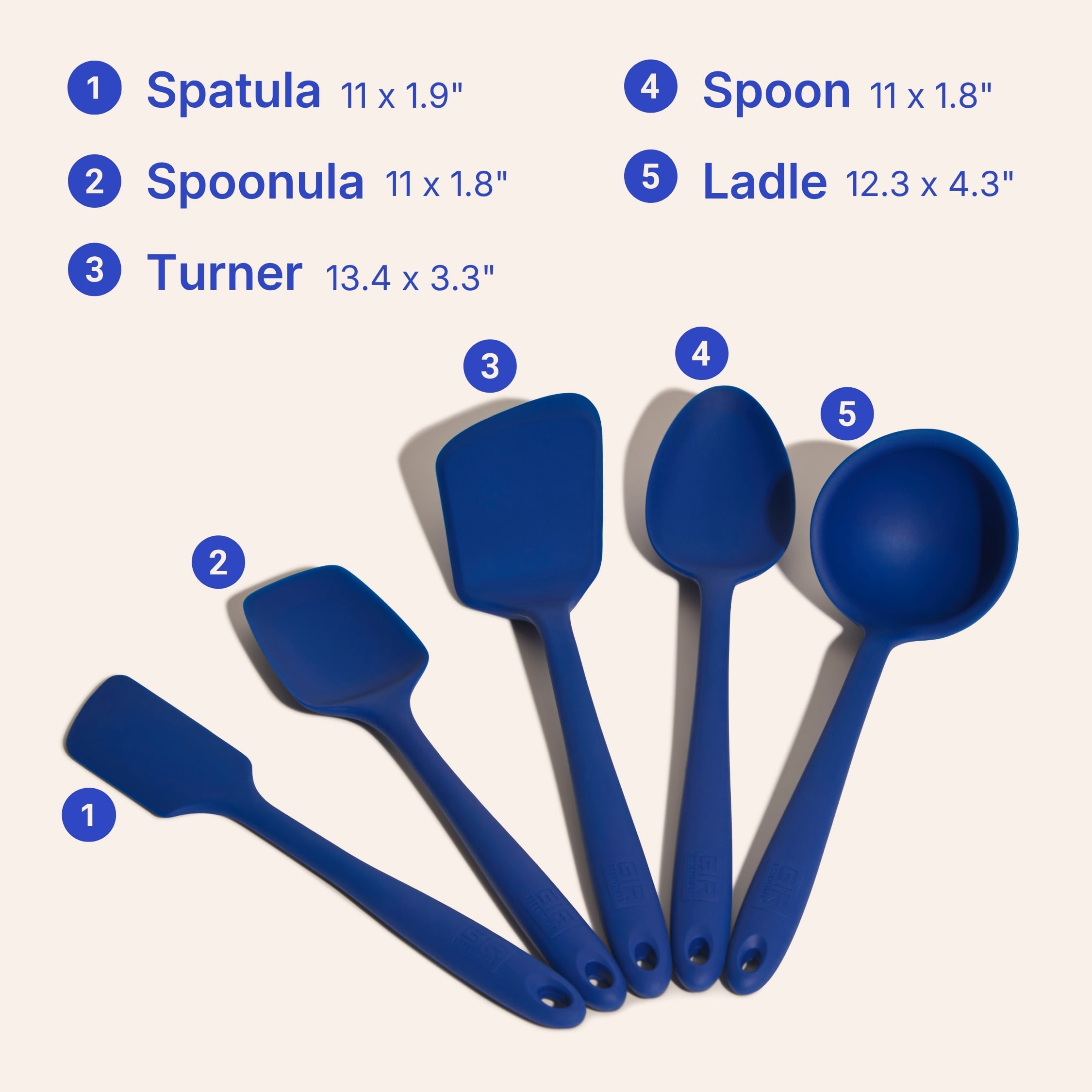 GIR Get It Right 5 Piece Essentials Silicone Cooking Utensils Set Nonstick Heat Resistant Kitchen Utensils for Cooking and Baking, Royal Blue
