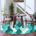 thumbnail image 4 of 5ft Round Rug, Turquoise Stripes Non-Skid Rubber Backing Large Area Rugs - Living Room Bedroom Home Office, Vintage Farmhouse Ripple Texture Art Indoor Floor Mat Carpets Washable Rug, 4 of 9