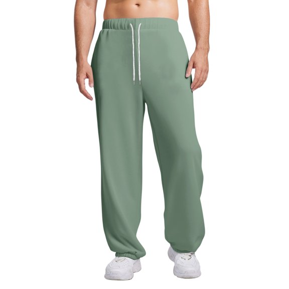 Dresfit Men's Baggy Joggers Cotton Cuffed Sweatpants Winter Drawstring Straight Leg Cinched Bottom Sports Track Pants Loose Fit Baggy Plus Size Thermal Trousesrs Light Green 3XL