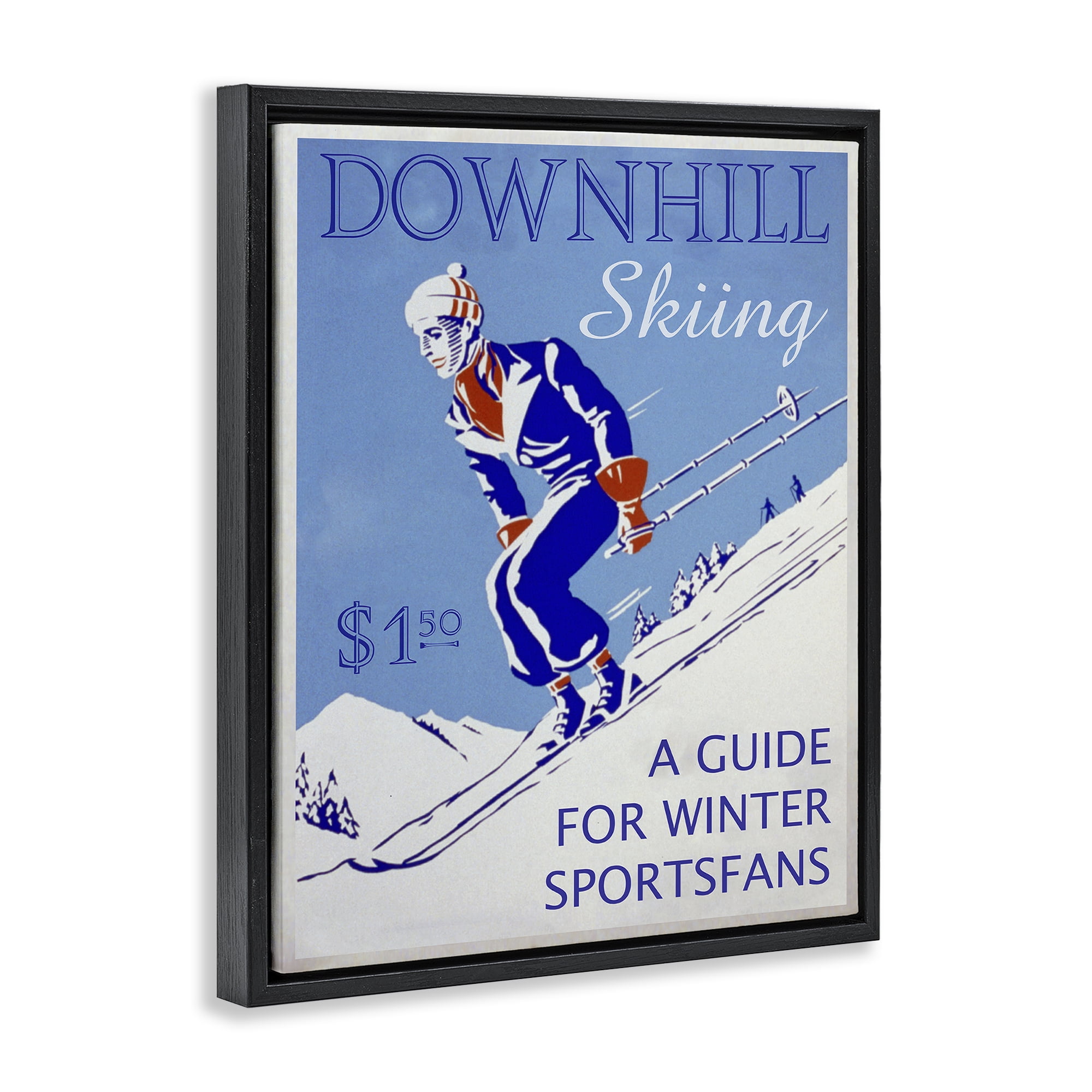 Stupell Industries Vintage Downhill Skiing Sports Painting Black Floater Framed Canvas Art Prints Wall Art, 25 x 31