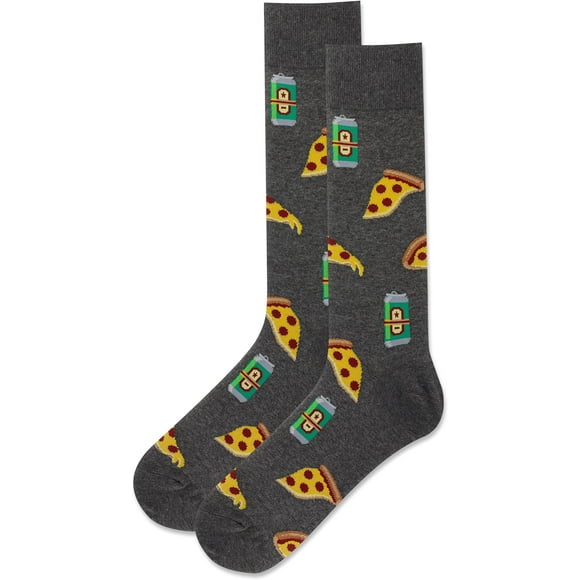 Hot Sox Mens Beer and Pizza Crew Socks, 10-13, Charcoal Heather, 10-13