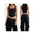 thumbnail image 2 of Raccmtaty Women's Denim Tank Tops Slim Square Neck Sleeveless Backless Button Down Vest for Party Club, 2 of 8