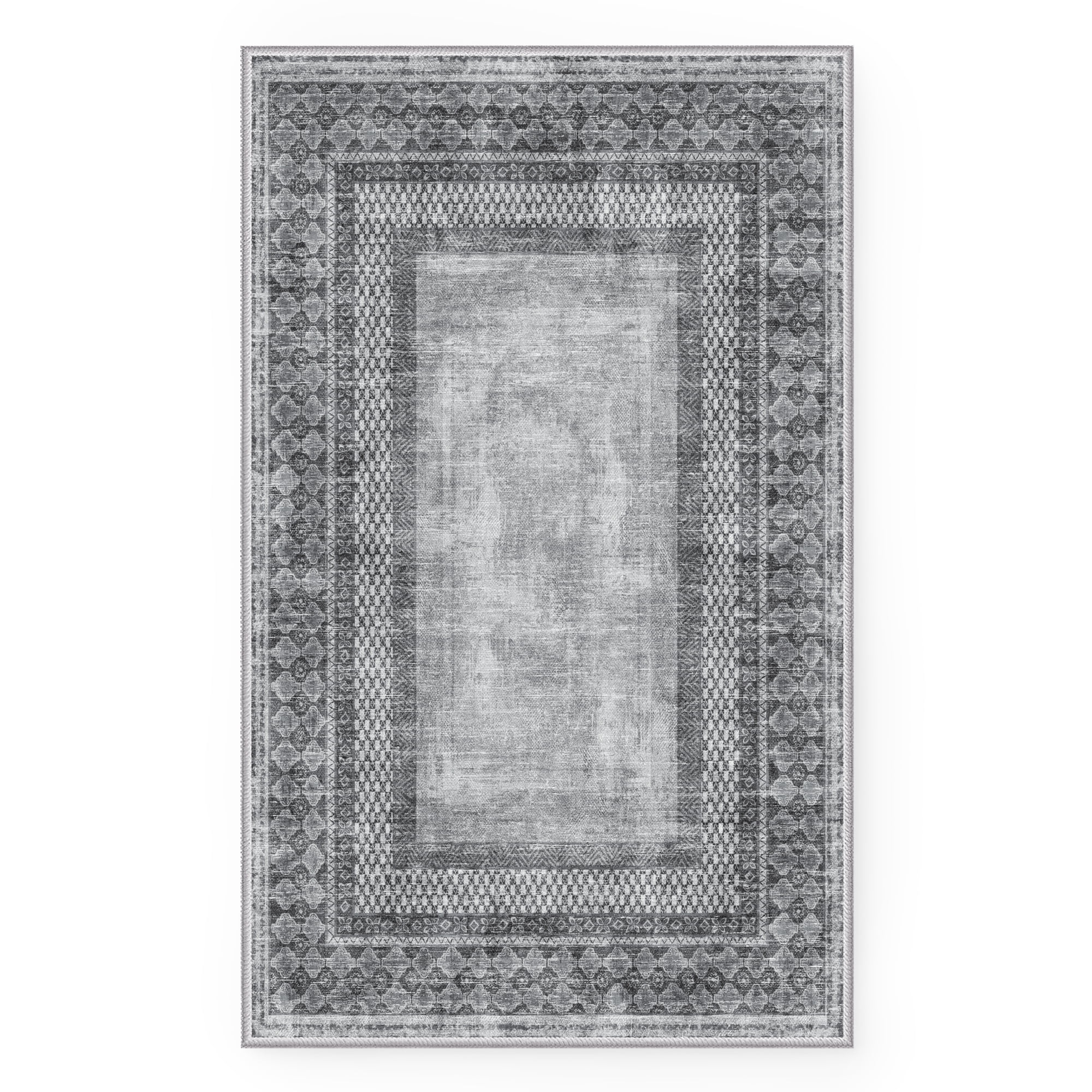 NICETOWN 5'x8' Area Rugs for Bedroom, Machine Washable Stain Resistant Rug Non-Slip Soft Foldable Tribal Accent Rug Non-Shedding Low Pile Carpet for Living Room, Charcoal Gray