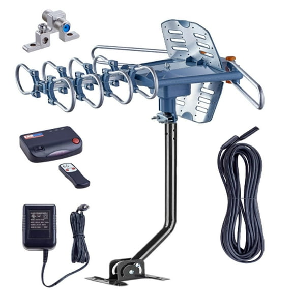 Antena de TV para exteriores con poste de montaje y cable coaxial RG6 de 40 pies, rango de 150 milla