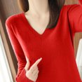 thumbnail image 7 of Scyoekwg Womens Tops V-Neck Knitted Sweater Fall Tops Trendy Solid Color Dressy Casual Blouses Loose Long Sleeve T Shirts Lightweight Pullover (Red,XXL), 7 of 7