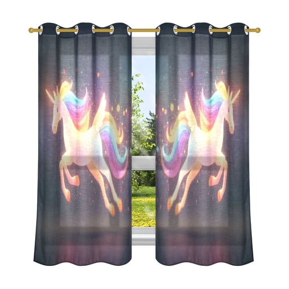 2 Panels Set Blackout Curtains Thermal Insulated Sun Protection Room Darkening Drapes for Bedroom Glowing Flying Unicorn