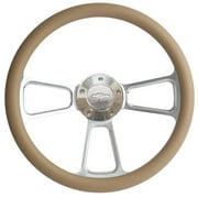 New World Motoring Chevy Steering Wheel - Chrome & Tan Wrap, Chevy Horn, Adapter Ships Free!