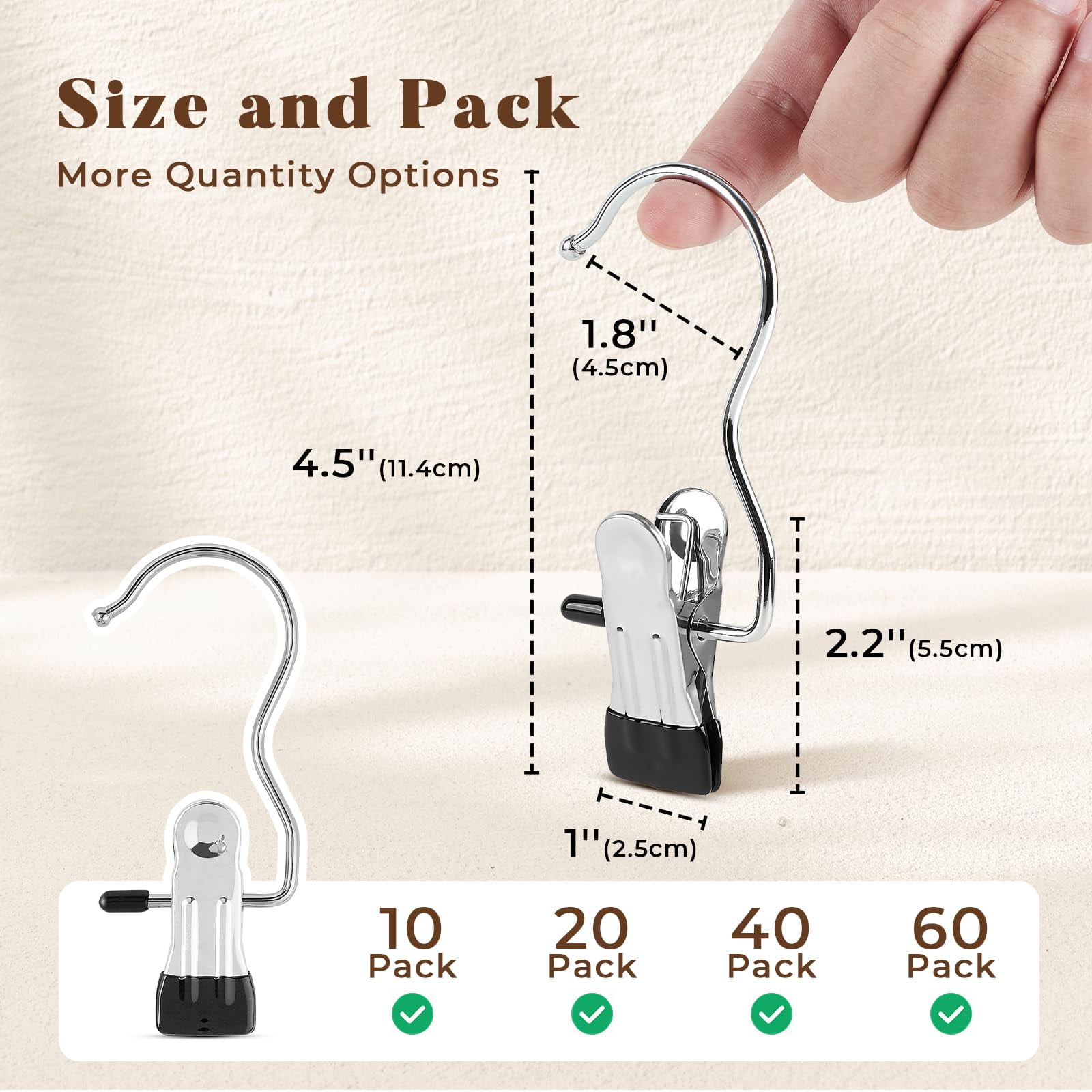 40 Pcs Boot Hangers Clips, Portable Laundry Hooks Hanging Clips w/Rubber, 360° Rotating Heavy Duty Pants Hangers Hanging Hooks Clip for Closet and Storage for Workout Sets, Hat