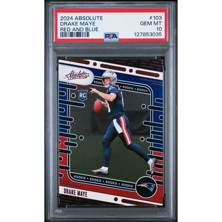 Drake Maye 2024 Absolute Red and Blue Rookie Football Card #103 Graded PSA 10 Cert #127853035