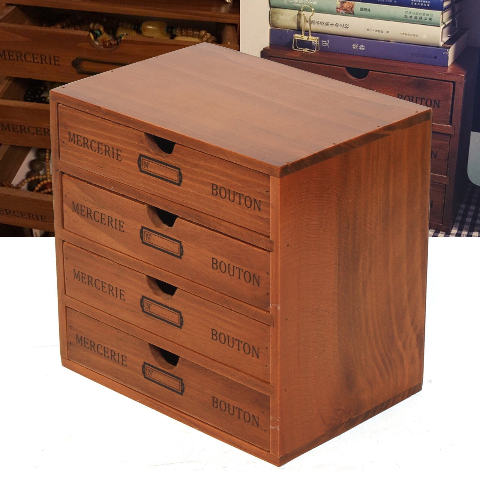 Desk Organizer with Drawers,Wooden Storage Box Drawer Organizer, 4 Drawer