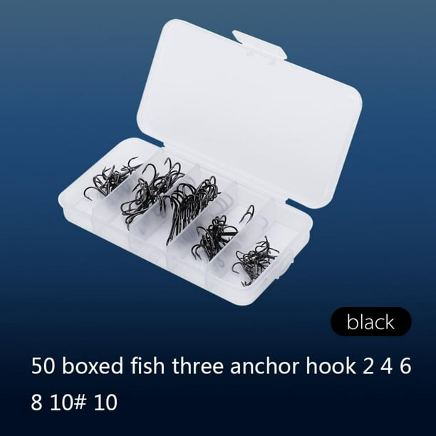 Domqga 50pcs/Box Fishing Hook Sharpened Treble Hook 5 Sizes 2/4/6