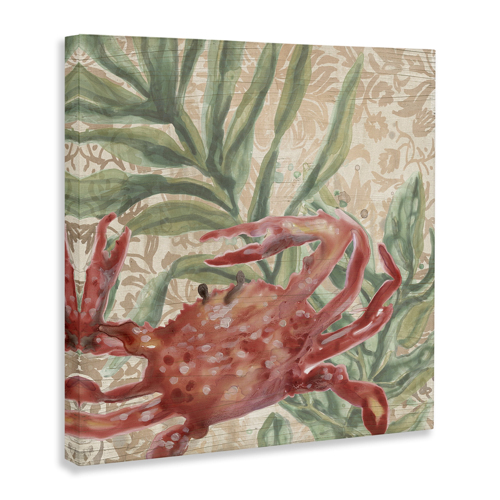Stupell Industries Crab on Floral Pattern Animals & Insects Painting Gallery Wrapped Canvas Art Print Wall Art, 17 x 17