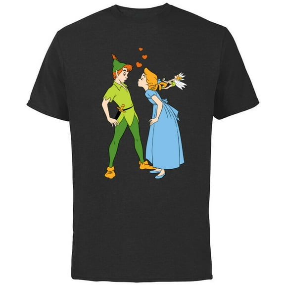 Disney Peter Pan and Wendy Darling Kiss Valentine’s Day - Short Sleeve Cotton T-Shirt for Adults - Customized-Black