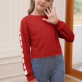 thumbnail image 4 of Xyxonk Girls Long Sleeve Shirts Fall Cute Shirts Size 10-12 Kids Crewneck Tshirt Trendy Cute Daisy Prints Crop Tops Tween Girls Clothes Red 130, 4 of 5