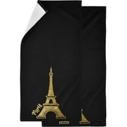 Bestwell Beautiful Shiny Eiffel Tower with Gold Glitter Luxury 2-Pack Soft Highly Absorbent Fluffy Guest Decor Hand Towels, Multipurpose for Bathroom, Hotel, Gym and Spa (14" x 28",Black)