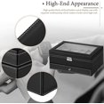 thumbnail image 3 of 2 Tiers Mens Watch Box Case with Jewelry Display Drawer and Glass Top, Lockable Leather Watch Storage Organizer, 3 of 8
