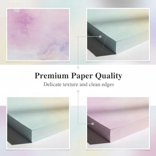 96 Sheets Double-Sided Scrapbook Paper 8.5 x 11 In, Colorful Decorative Printer Pastel Watercolor Printer Paper - Patterend Cardstock for Crafts, Letter Writing & Stationery