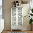 thumbnail image 2 of CQSXDA 55 Inch Tall Storage Cabinet with Drawer, Carved Wood 2-Door Accent Cabinet with Solid Wood Legs for Home, White Washed, 2 of 10