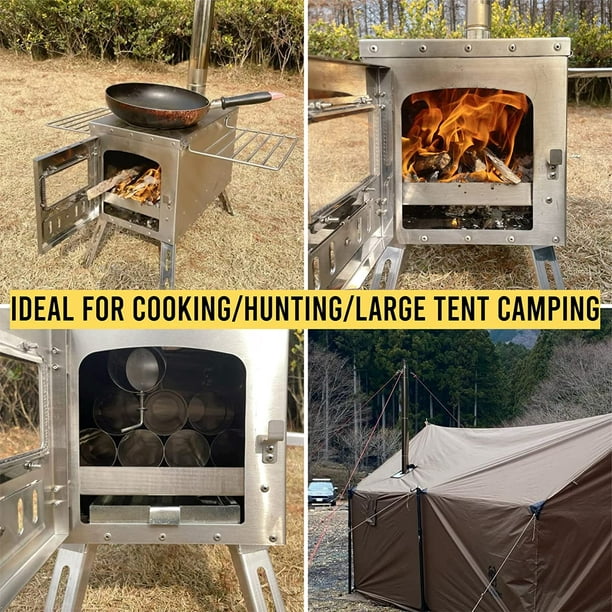 VEVOR Poêle à Bois de Tente Portable 46,5x38x36 cm Réchaud de Camping en  Acier Inoxydable