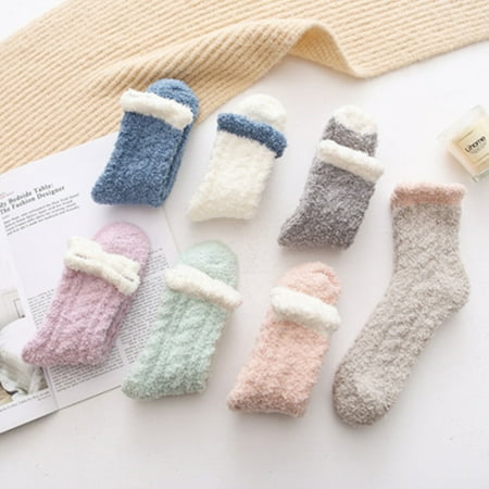 

1 Pair Cold Winter Thicken Warm Sock Soft Breathable Socks Bed Comfortable Hosiery Accessory for Home Bedroom Dormitory Light Green