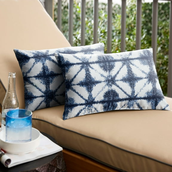 Sunbrella  Indigo Geometric Indoor/ Outdoor Lumbar Pillow, Set of 2 12 in H x 24 in W