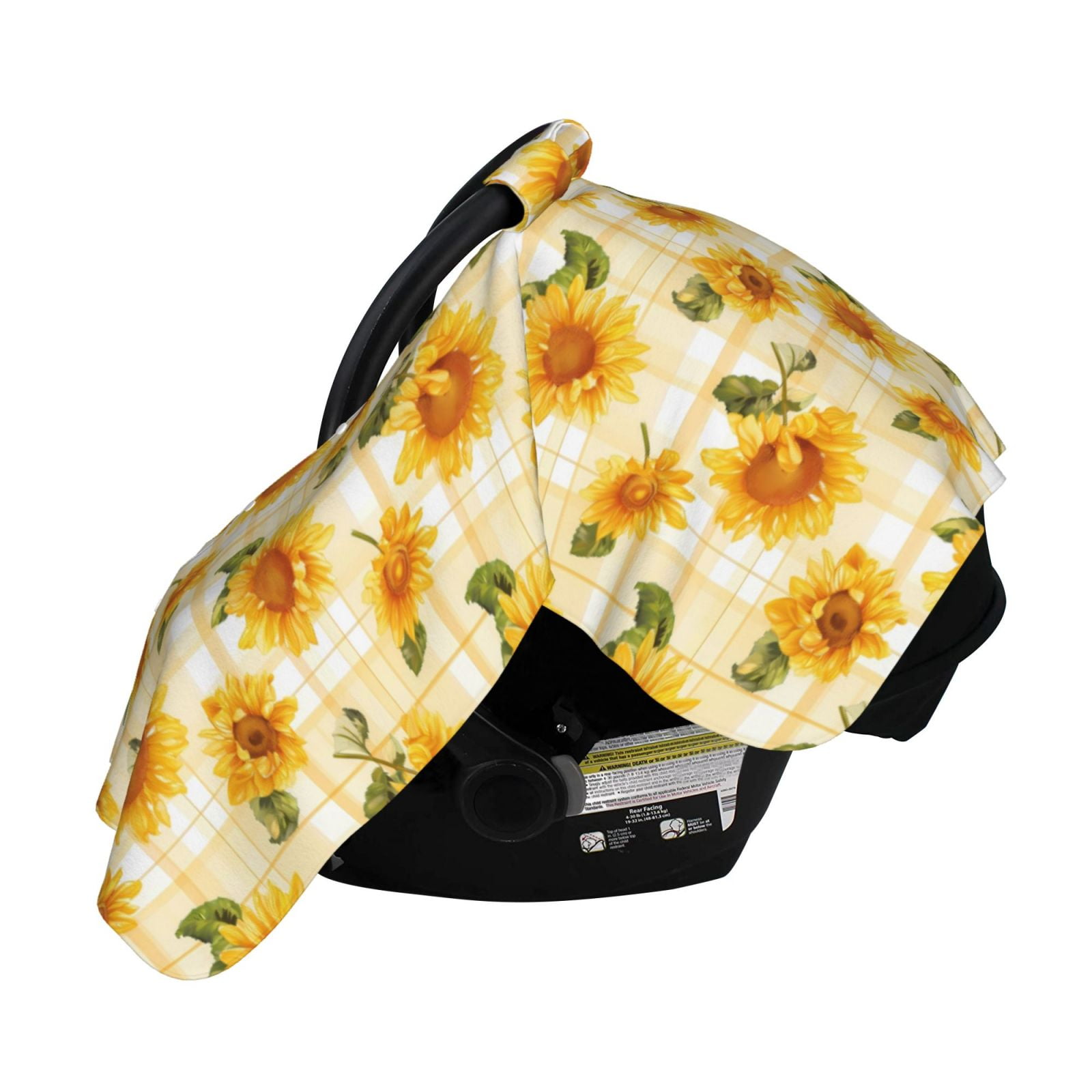 Naloa Light Yellow Plaid Sunflower Baby Car Seat Cover, Breathable Baby Carrier Cover, Multiuse Baby Carrier Cover & Nursing Breastfeeding Cover