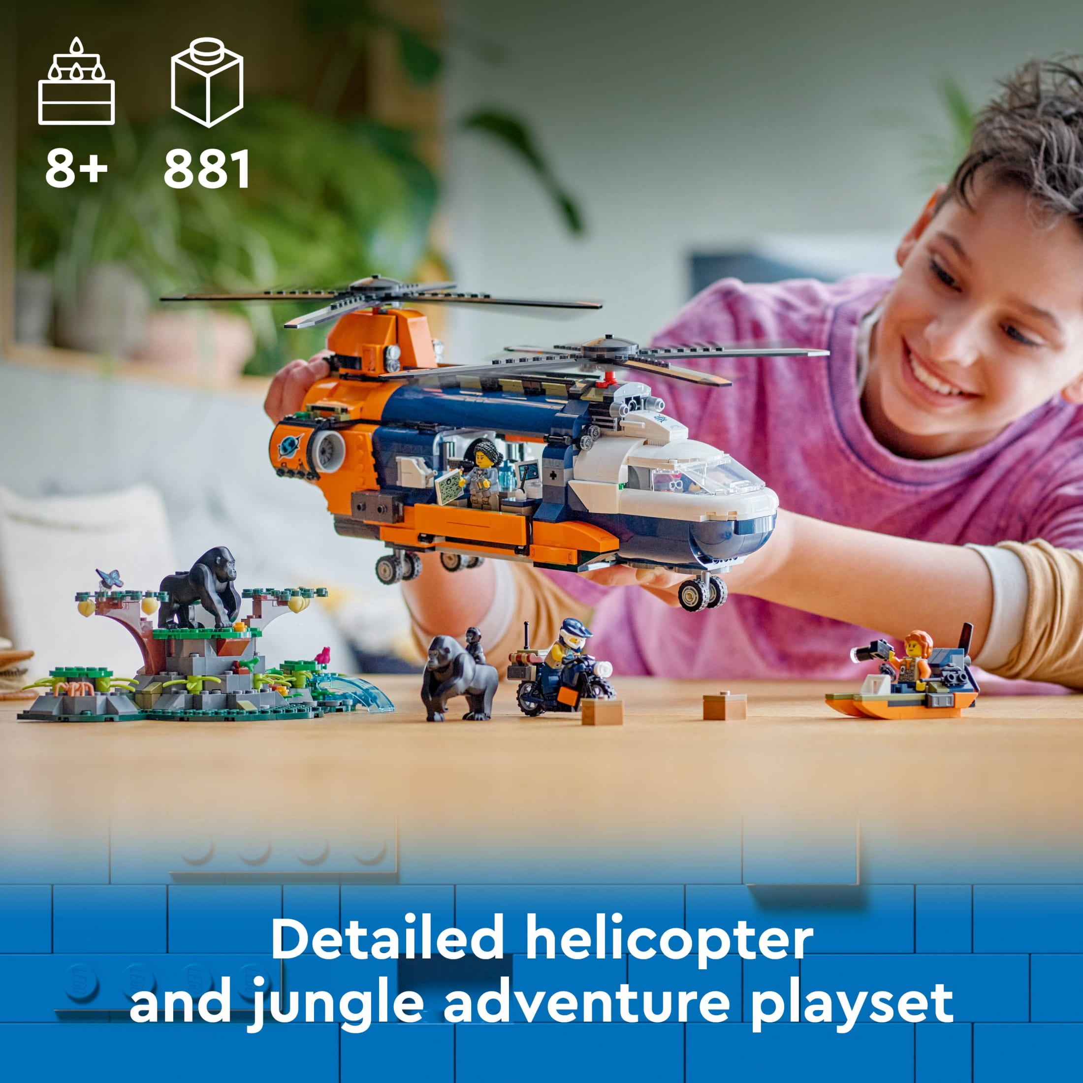 LEGO City Jungle Explorer Helicopter at Base Camp Building Toy, Adventure Gift for Kids Ages 8 and up, 60437
