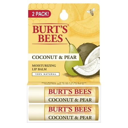 (2 Pack) Burt's Bees 100% Natural Moisturizing Lip Balm, Coconut & Pear with Beeswax & Fruit Extracts - 2