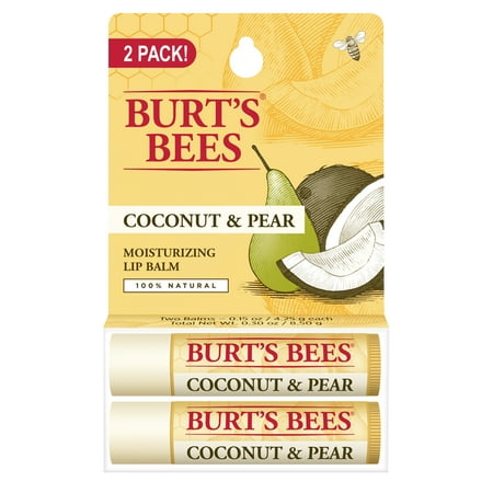 - (2 Pack) Burt's Bees 100% Natural Moisturizing Lip Balm, Coconut & Pear with Beeswax & Fruit Extracts - 2 Tubes
