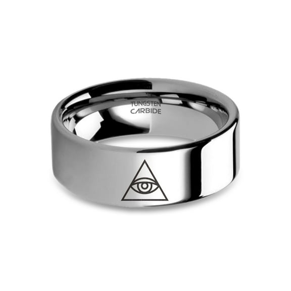Illuminati Eye of Providence Laser Engraved Tungsten Carbide Ring, 8mm, Size 15