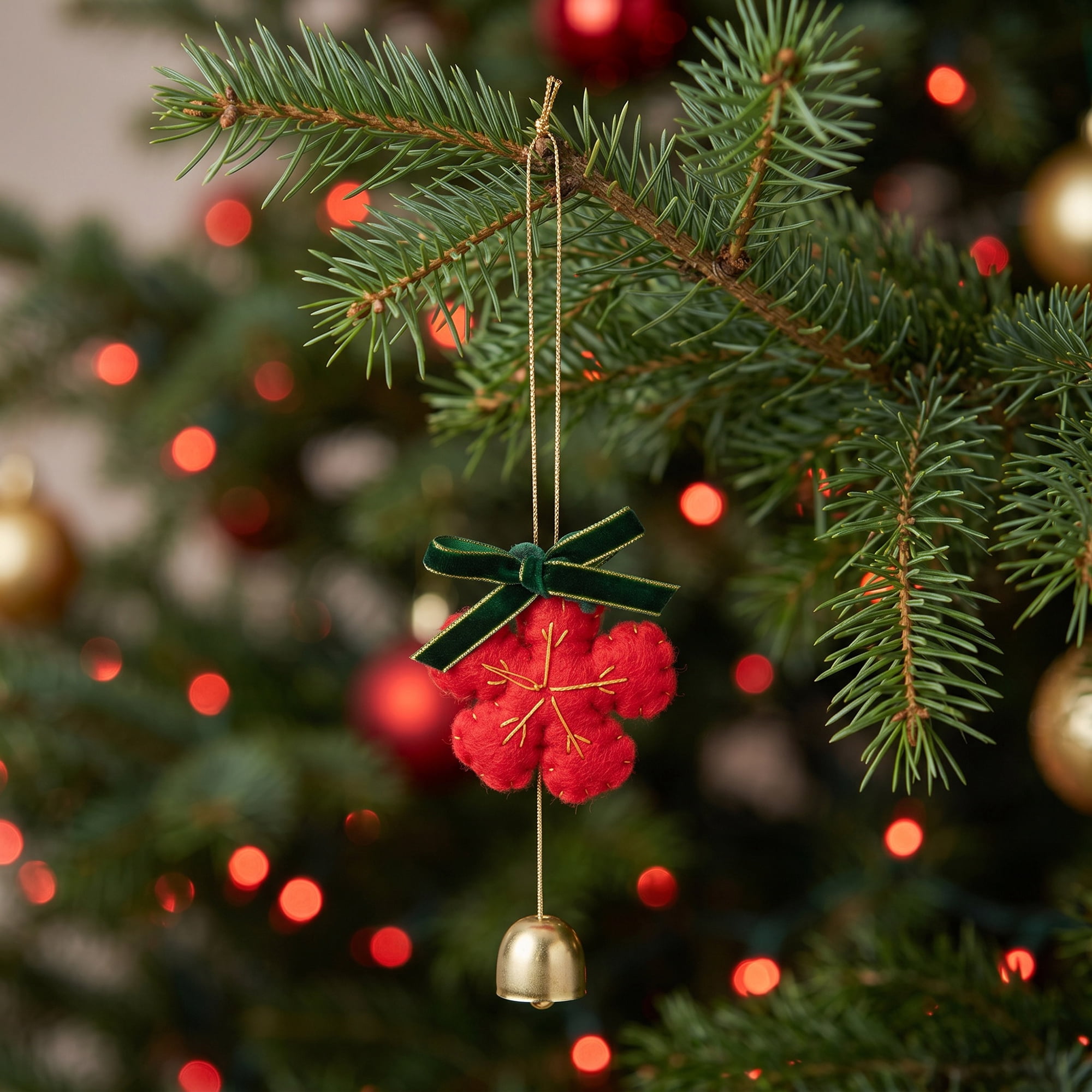 Unique Bargains 2Pcs Protection Velvet Hanging Metal Bells Copper Red Flower Decor 3.5"L x 0.8"W x 6.3"H
