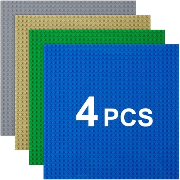 Classic Baseplates, 4 Pack Square 32x32 Building Base, 10"×10" Large Building Board Base Plates, 100% Compatible with All Major Brands, Build and Display Board Set - Grey/Green/Sand/Blue