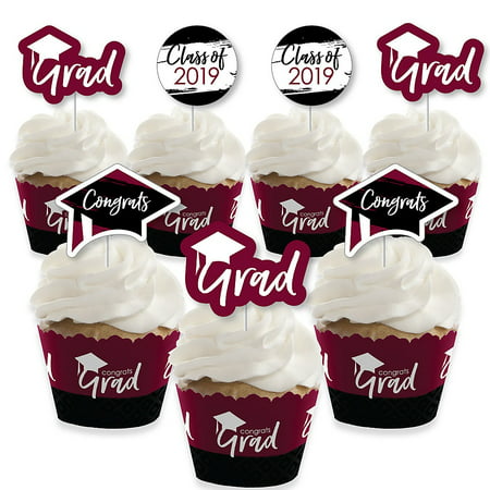 Maroon Grad - Best is Yet to Come - Cupcake Decoration - 2019 Burgundy Graduation Party Cupcake Wrappers and Treat Picks Kit - Set of (Best E Cig Kit 2019)