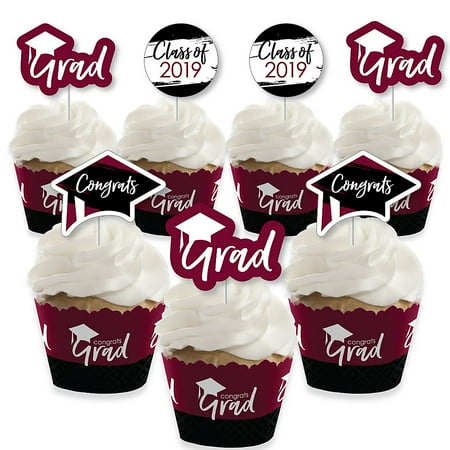 Diamonds Mini Cupcake Wrappers Maroon Grad - Best is Yet to Come - Cupcake Decoration - 2019 Burgundy Graduation Party Cupcake Wrappers and Treat Picks Kit - Set of 24 ()