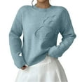 thumbnail image 5 of Women's 3D Floral Sweater Crewneck Drop Shoulder Elegant Pullover (Sky Blue, XL), 5 of 5