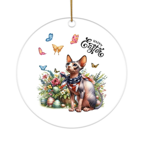 Sphynx Celebrates Spring and Enjoys a Happy Easter Acrylic Round Ornament Cat Lover Kitten Owner Gifts Idea Home Tree Decor - 02001
