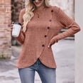 thumbnail image 6 of 2023 Cotonie Women's Round Neck Solid Color Long Sleeve Tops Button T-shirt Casual Summer Autumn Blouse Basic Tops,Coffee,S, 6 of 7