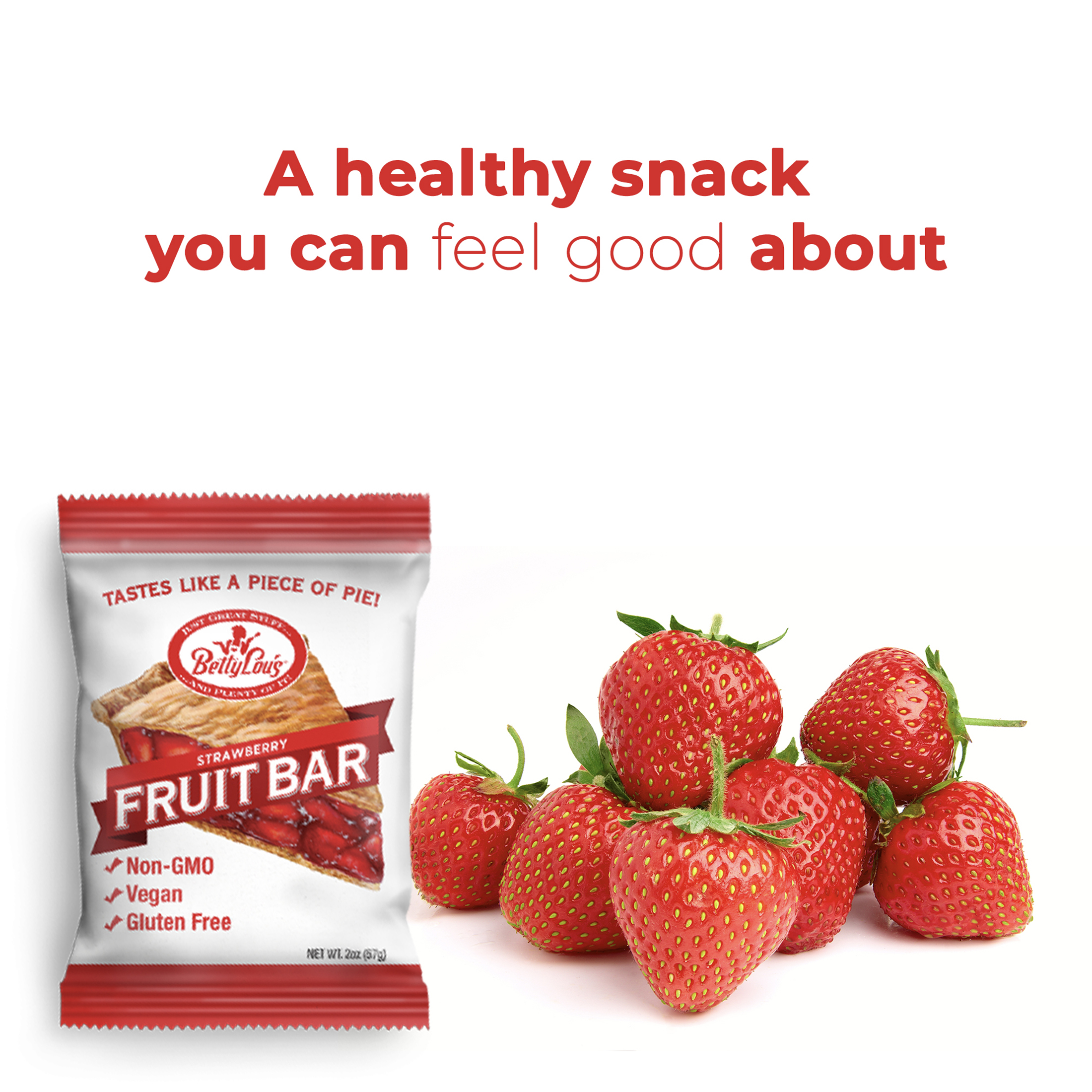 Betty Lou's Strawberry Fruit Bars, Vegan, Gluten Free Snacks 12 Count