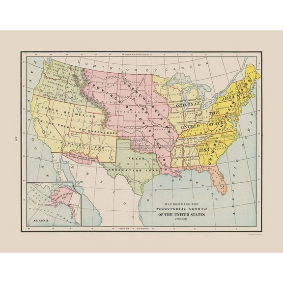 Historic State Map - United States Territorial Growth - Cram 1892 - 29.26 x 23 - Vintage Wall Art