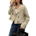 thumbnail image 1 of Abrigo Corto de Mujer, Estilo Gabardina, Informal, Cruzado, Chaqueta Corta, Prenda de Abrigo de Moda para Otoño con Cinturón Caqui M, 1 of 7