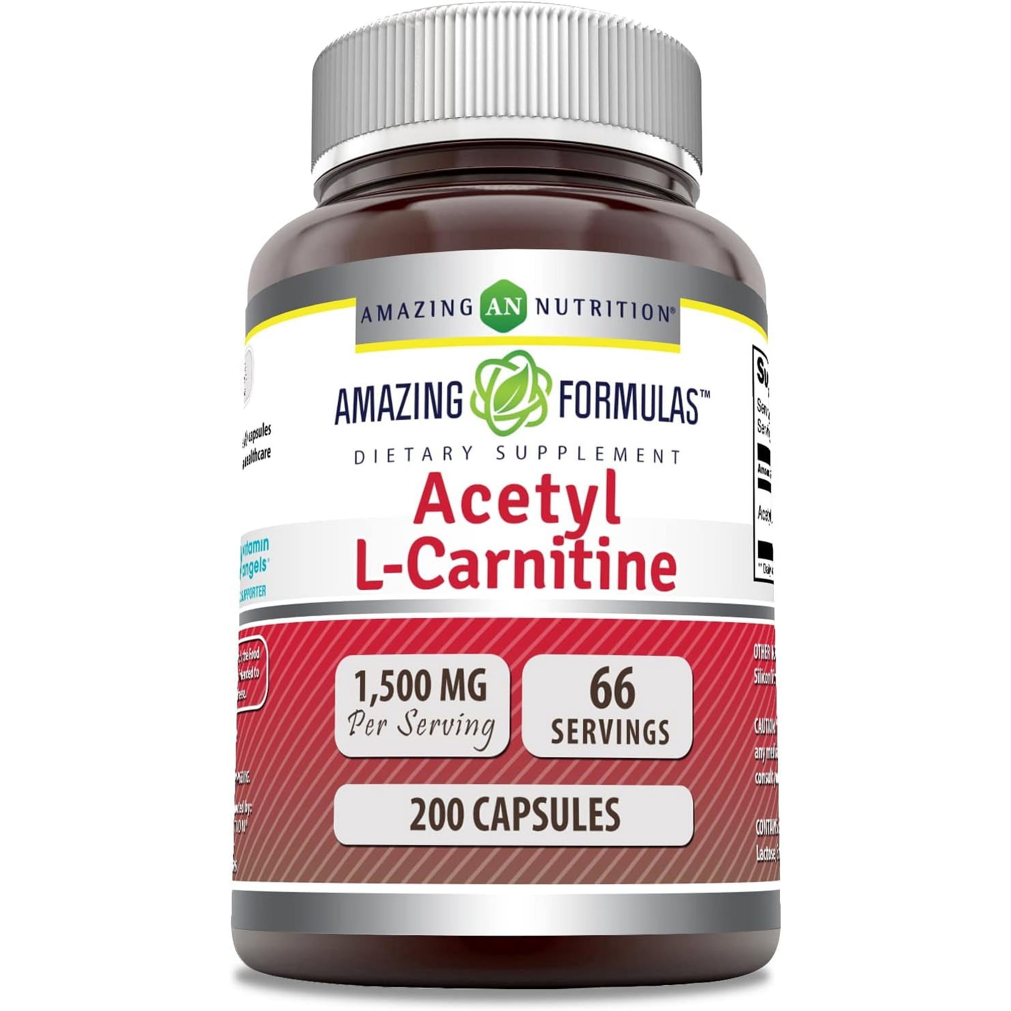 Amazing Formulas Acetyl L-Carnitine 1500 Mg Per Serving 200 Veggie Capsules Supplement | Non-GMO | Gluten Free | Suitable for Vegetarians