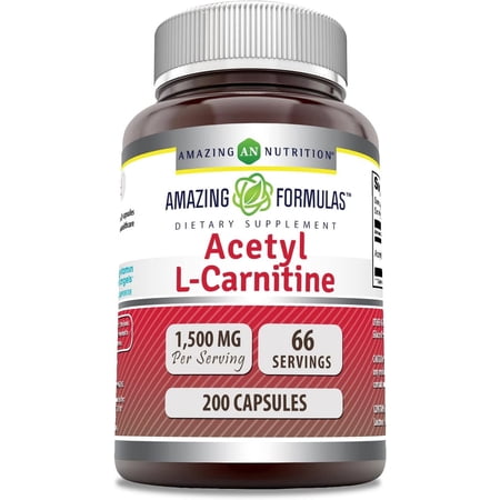 Amazing Formulas Acetyl L-Carnitine 1500 Mg Per Serving 200 Veggie Capsules Supplement | Non-GMO | Gluten Free | Suitable for Vegetarians