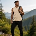 thumbnail image 4 of Sleeveless Shirts for Men Workout Tank Top Cotton Gym Muscle Shirt Moisture Wicking Athletic Summer Sleeveless Top Khaki M, 4 of 6